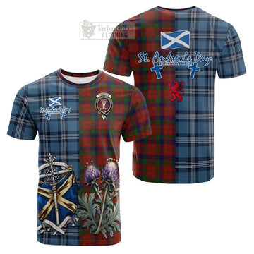 Robertson Tartan Cotton T-shirt Happy St. Andrew's Day Half Tartan Style