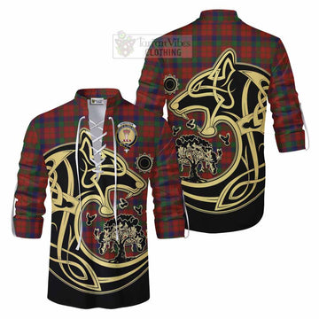 Robertson Tartan Ghillie Kilt Shirt with Family Crest Celtic Wolf Style