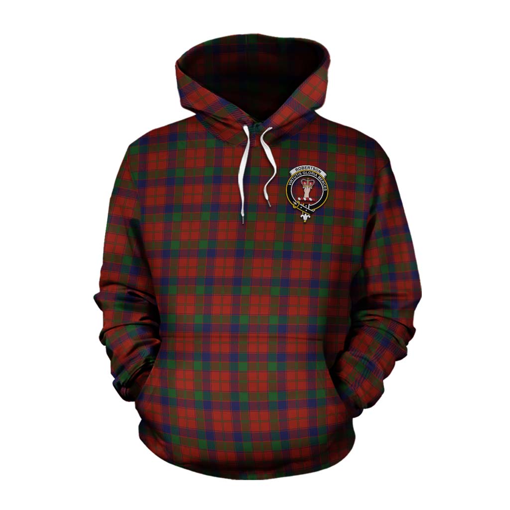 Tartan Vibes Clothing Robertson Tartan Cotton Hoodie with Family Crest Celtic Skull Style