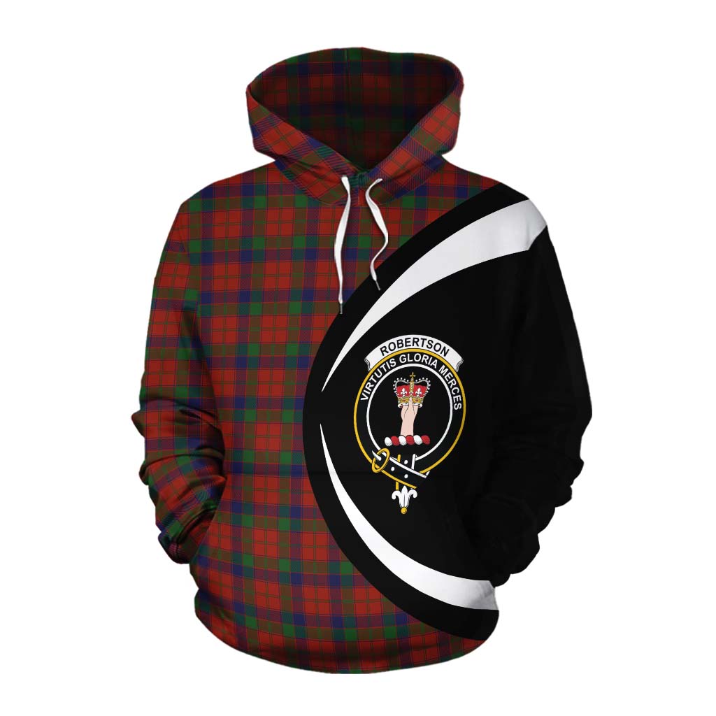 Tartan Vibes Clothing Robertson Tartan Cotton Hoodie with Family Crest Circle Style