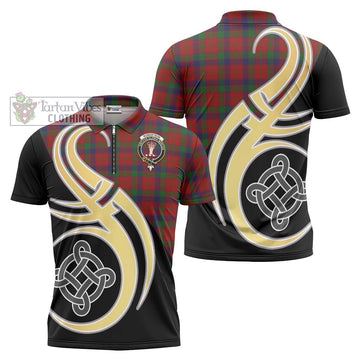 Robertson Tartan Zipper Polo Shirt with Family Crest and Celtic Symbol Style