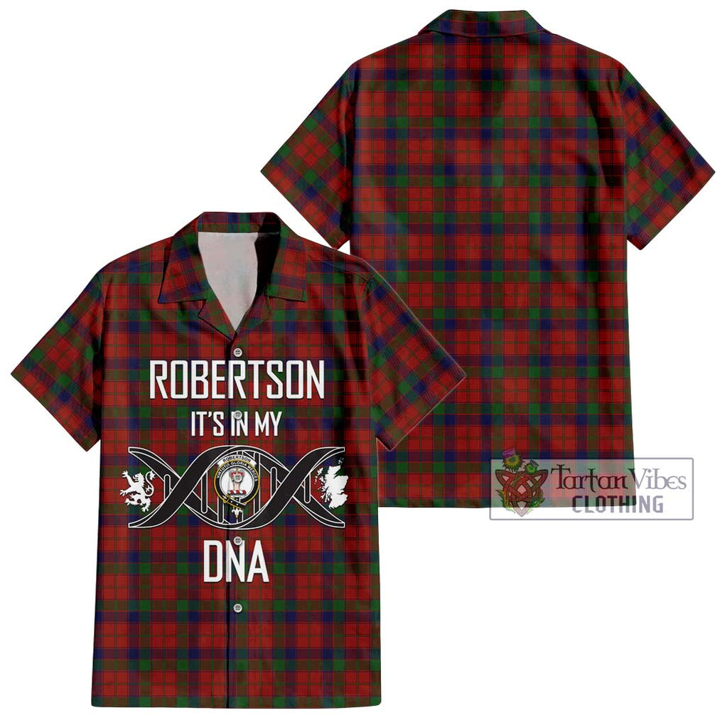 Robertson Tartan Short Sleeve Button Shirt with Family Crest DNA In Me Style Kid - Tartanvibesclothing Shop