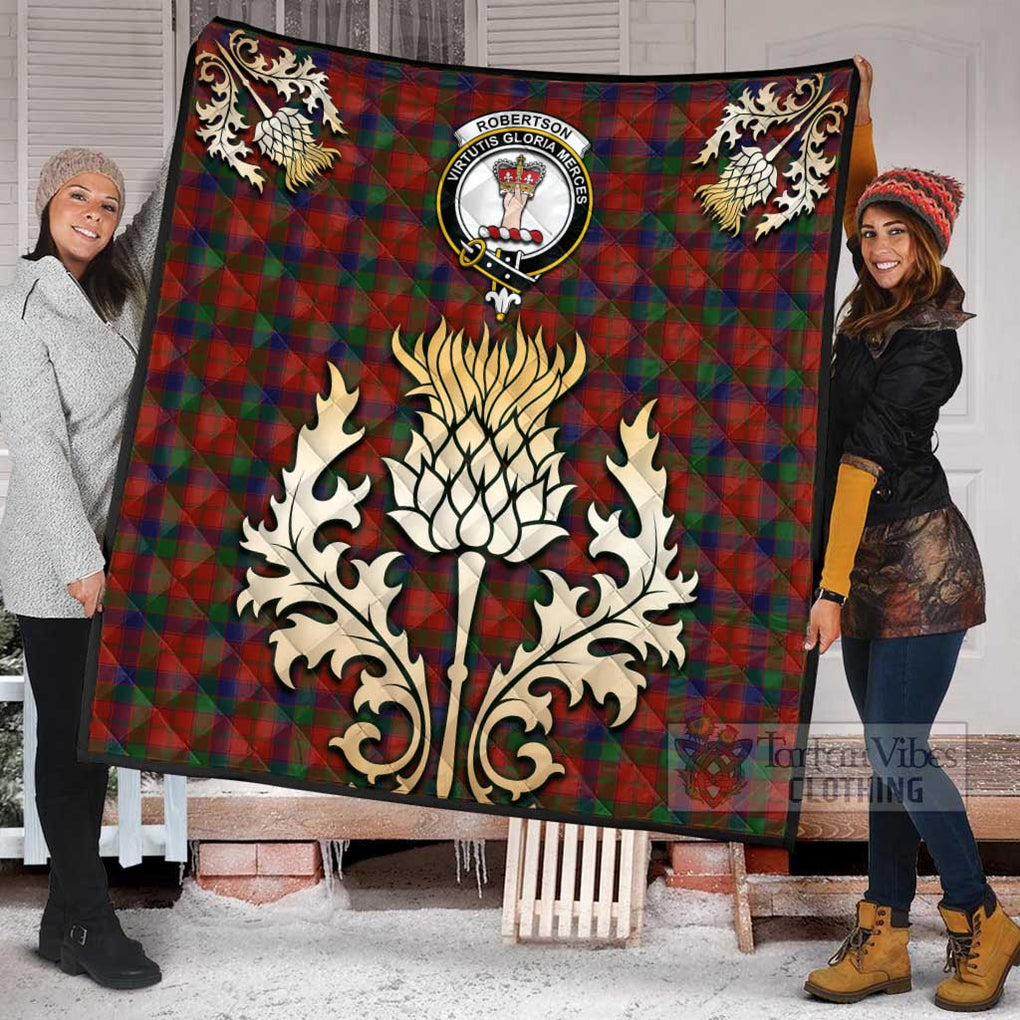 Tartan Vibes Clothing Robertson Tartan Quilt with Family Crest and Golden Thistle Style