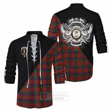 Robertson Tartan Ghillie Kilt Shirt with Family Crest and Military Logo Style