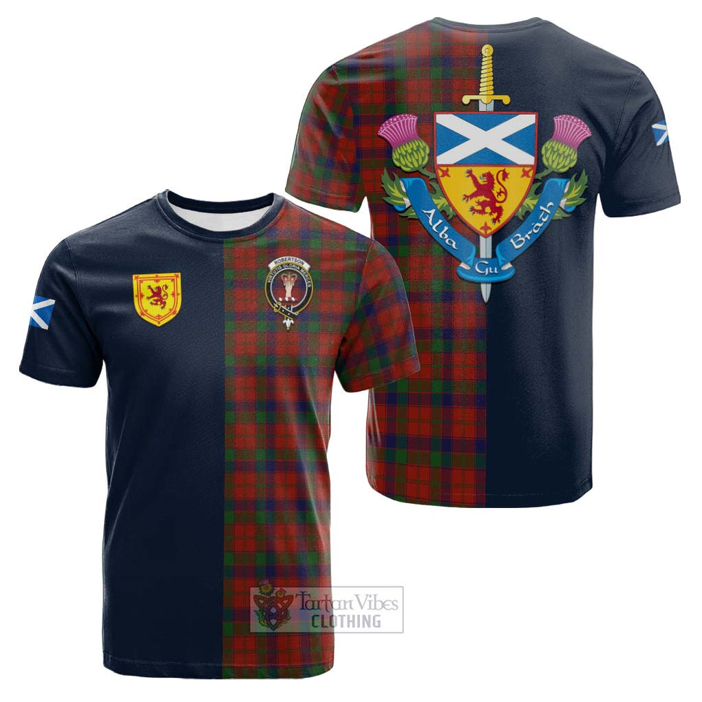 Tartan Vibes Clothing Robertson Tartan Cotton T-shirt with Scottish Lion Royal Arm Half Style