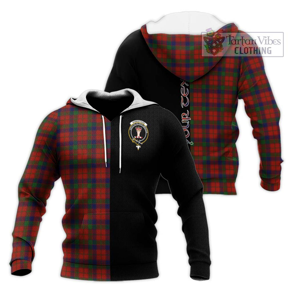 Robertson Tartan Knitted Hoodie with Family Crest and Half Of Me Style Unisex Knitted Pullover Hoodie - Tartanvibesclothing Shop