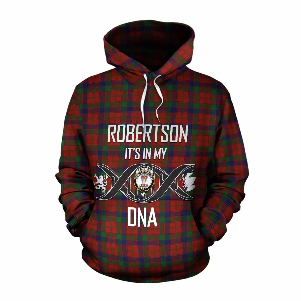 Tartan Vibes Clothing Robertson Tartan Cotton Hoodie with Family Crest DNA In Me Style