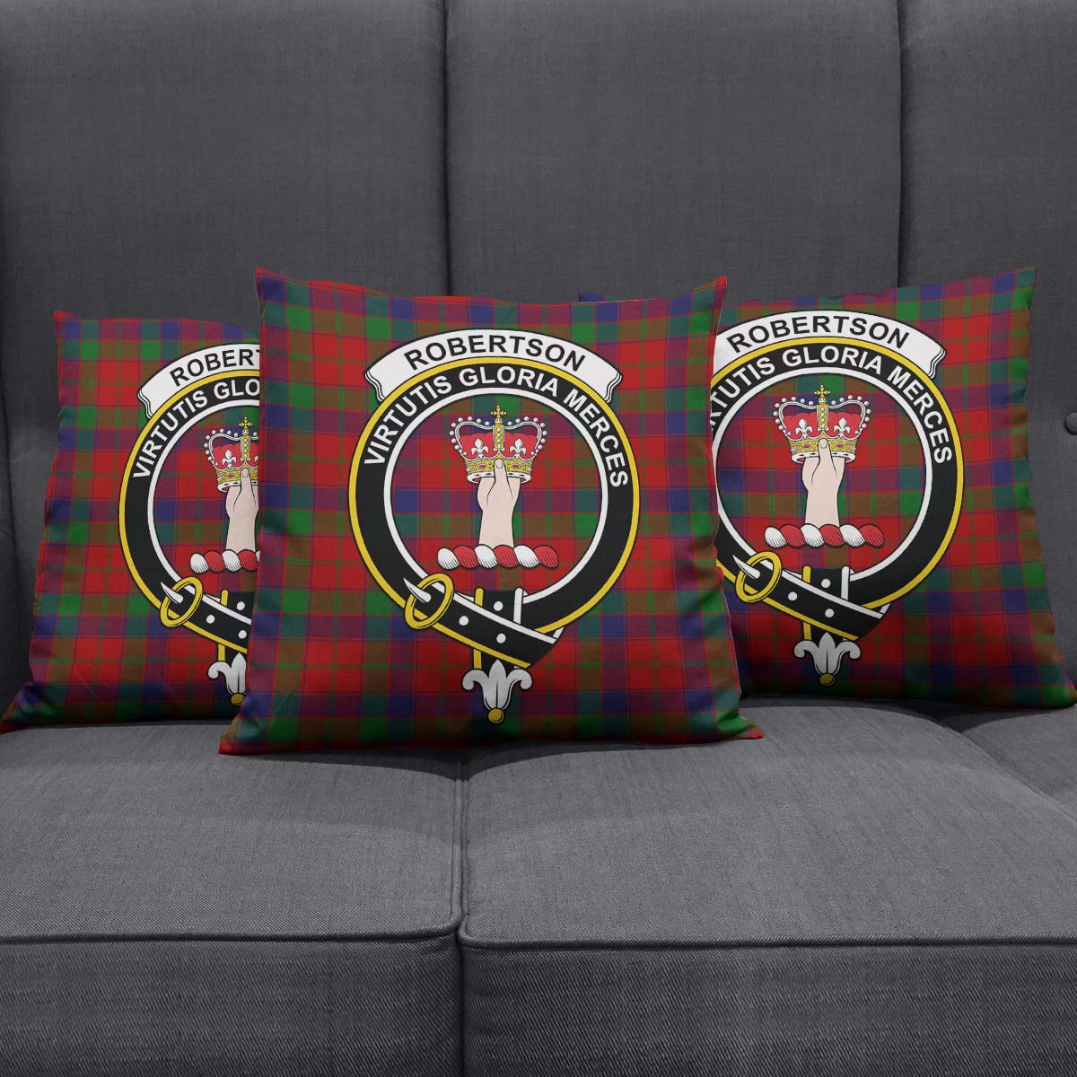 Robertson Tartan Pillow Cover with Family Crest Square Pillow Cover - Tartanvibesclothing