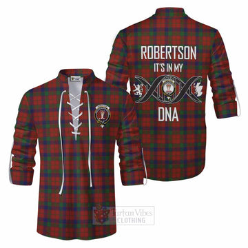 Robertson Tartan Ghillie Kilt Shirt with Family Crest DNA In Me Style