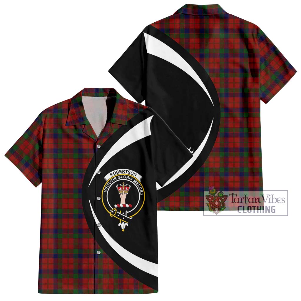 Robertson Tartan Short Sleeve Button Up with Family Crest Circle Style Kid - Tartan Vibes Clothing