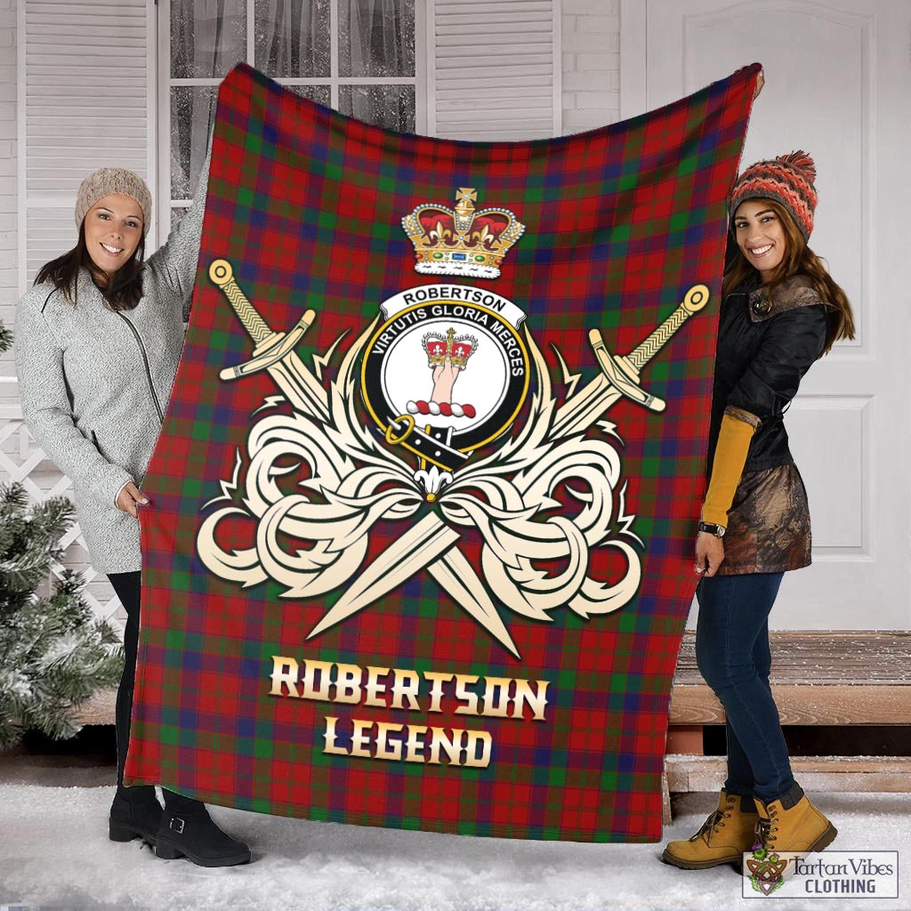 Tartan Vibes Clothing Robertson Tartan Blanket with Clan Crest and the Golden Sword of Courageous Legacy