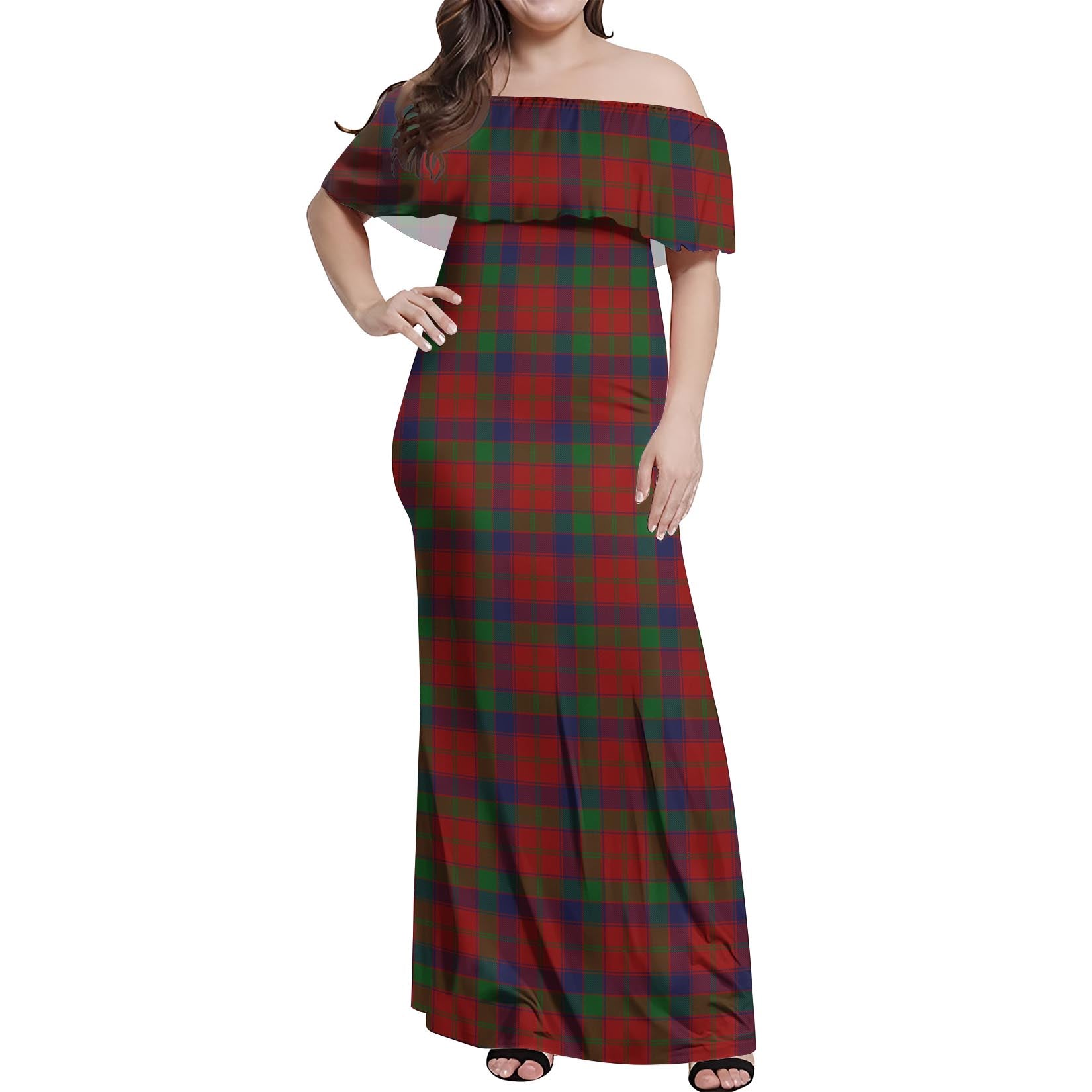 Robertson Tartan Off Shoulder Long Dress Women's Dress - Tartanvibesclothing