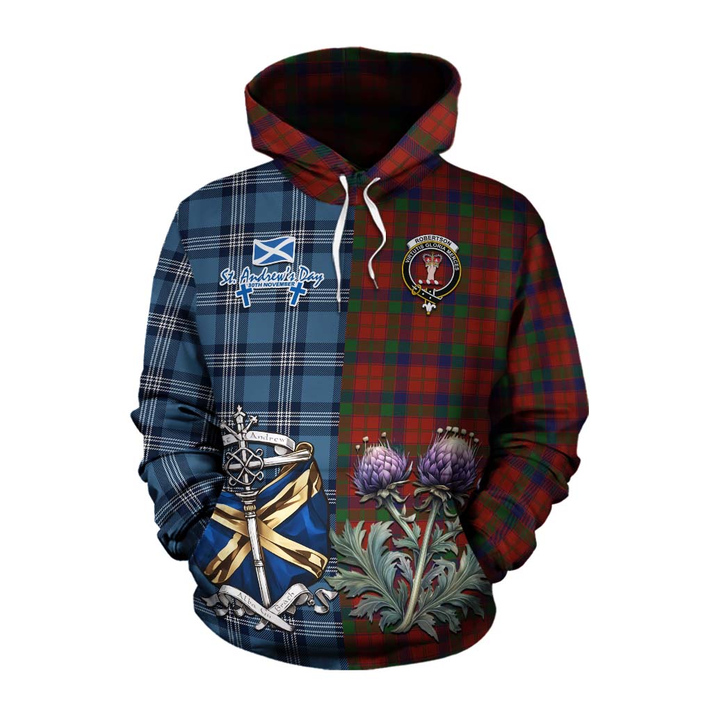 Tartan Vibes Clothing Robertson Tartan Cotton Hoodie Happy St. Andrew's Day Half Tartan Style