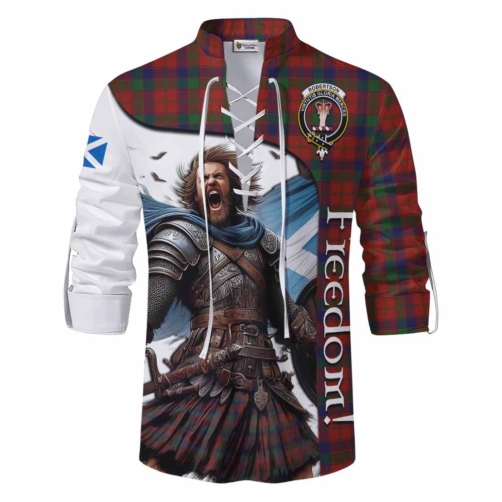 Tartan Vibes Clothing Robertson Crest Tartan Ghillie Kilt Shirt Inspired by the Freedom of Scottish Warrior