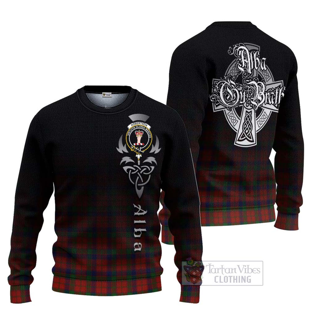 Tartan Vibes Clothing Robertson Tartan Knitted Sweater Featuring Alba Gu Brath Family Crest Celtic Inspired