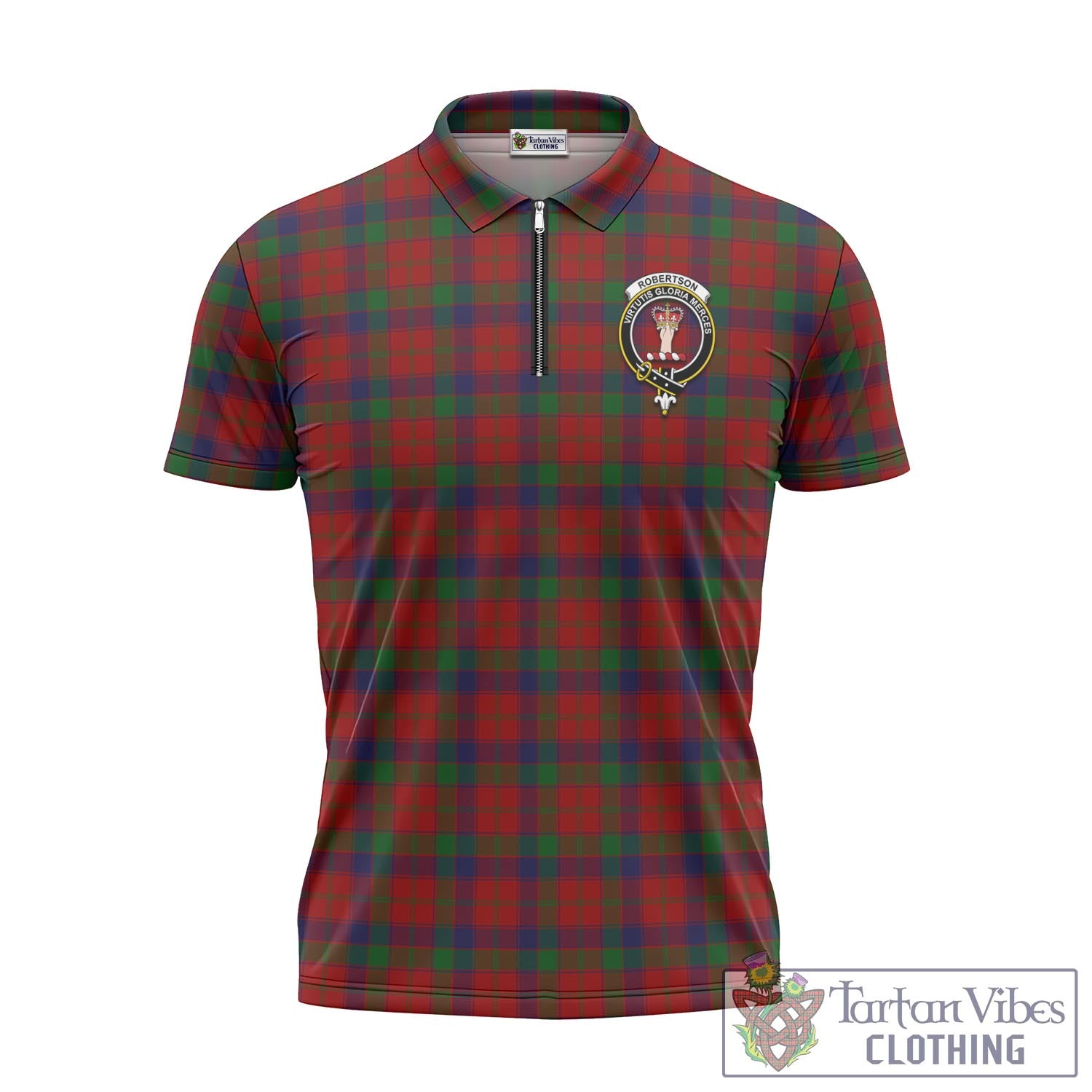 Tartan Vibes Clothing Robertson Tartan Zipper Polo Shirt with Family Crest