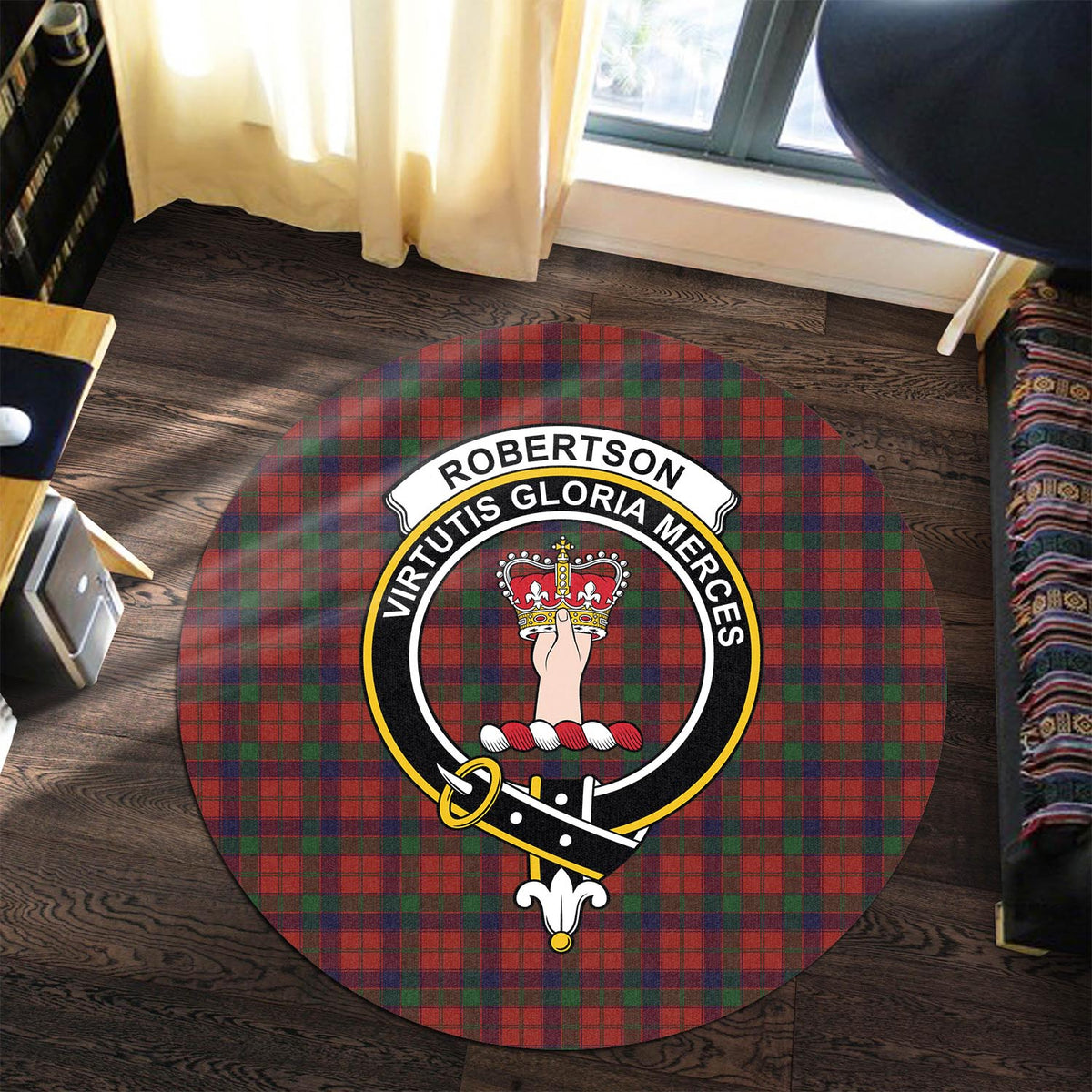 Robertson Tartan Round Rug with Family Crest Premium Round Rug - Tartan Vibes Clothing