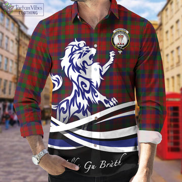 Robertson Tartan Long Sleeve Button Up Shirt with Alba Gu Brath Regal Lion Emblem