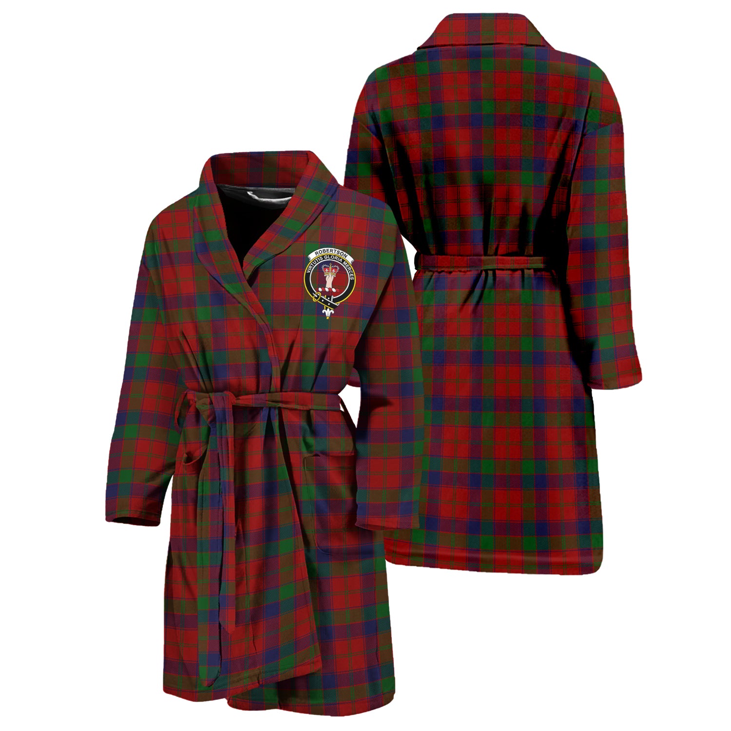 Robertson Tartan Bathrobe with Family Crest Unisex S - Tartan Vibes Clothing