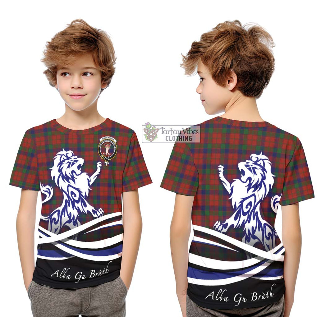 Robertson Tartan Kid T-Shirt with Alba Gu Brath Regal Lion Emblem Youth XL Size14 - Tartan Vibes Clothing