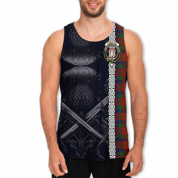 Robertson Tartan Men's Tank Top with Family Crest Cross Sword Thistle Celtic Vibes