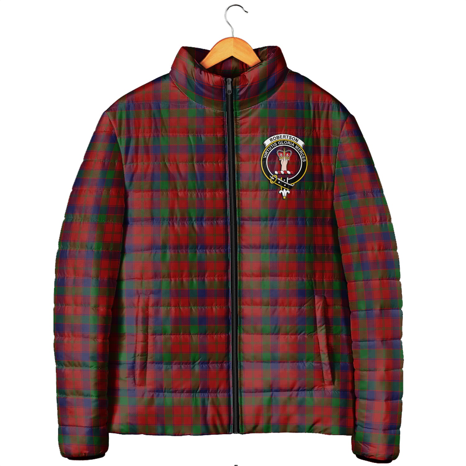 Robertson Tartan Padded Jacket with Family Crest Men's Padded Jacket - Tartan Vibes Clothing