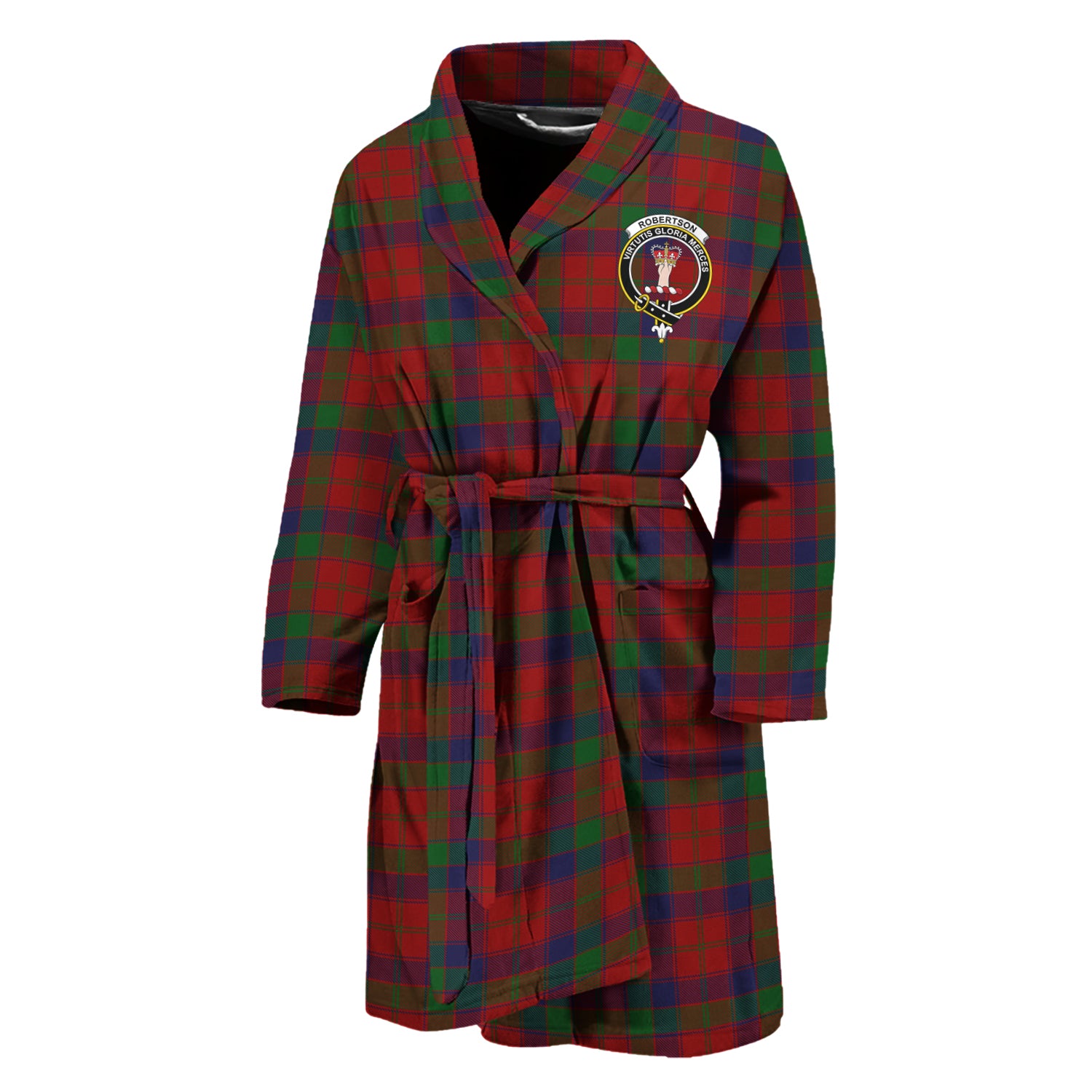 Robertson Tartan Bathrobe with Family Crest Unisex M - Tartan Vibes Clothing