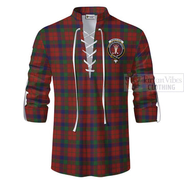 Robertson Tartan Ghillie Kilt Shirt with Family Crest Celtic Skull Style