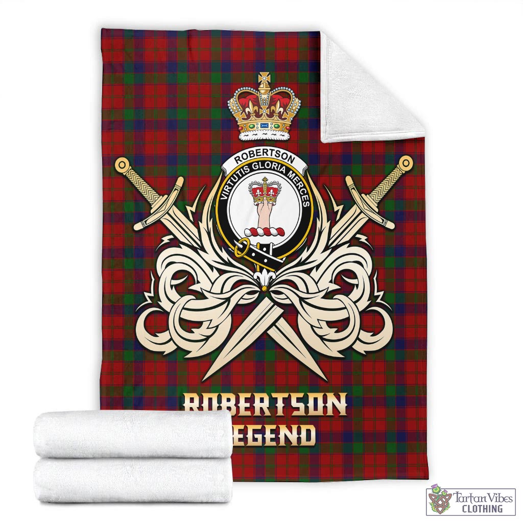 Tartan Vibes Clothing Robertson Tartan Blanket with Clan Crest and the Golden Sword of Courageous Legacy