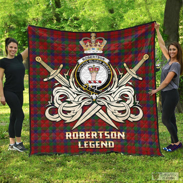 Robertson Tartan Quilt with Clan Crest and the Golden Sword of Courageous Legacy