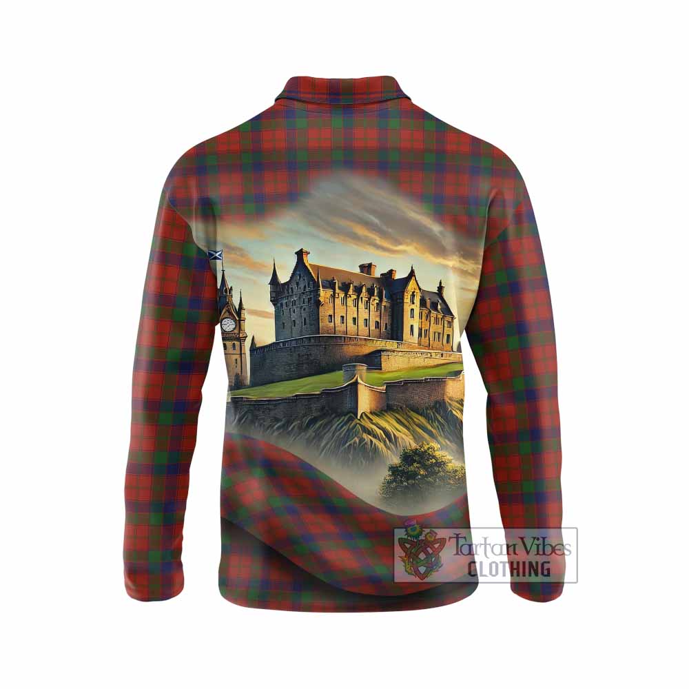 Robertson Tartan Family Crest Long Sleeve Polo Shirt with Scottish Ancient Castle Style - Tartan Vibes Clothing