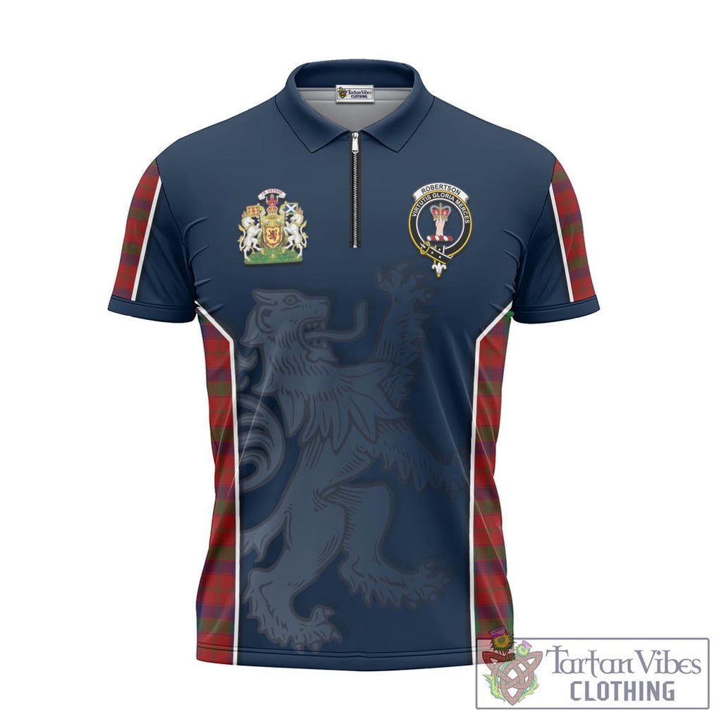 Tartan Vibes Clothing Robertson Tartan Zipper Polo Shirt with Family Crest and Lion Rampant Vibes Sport Style