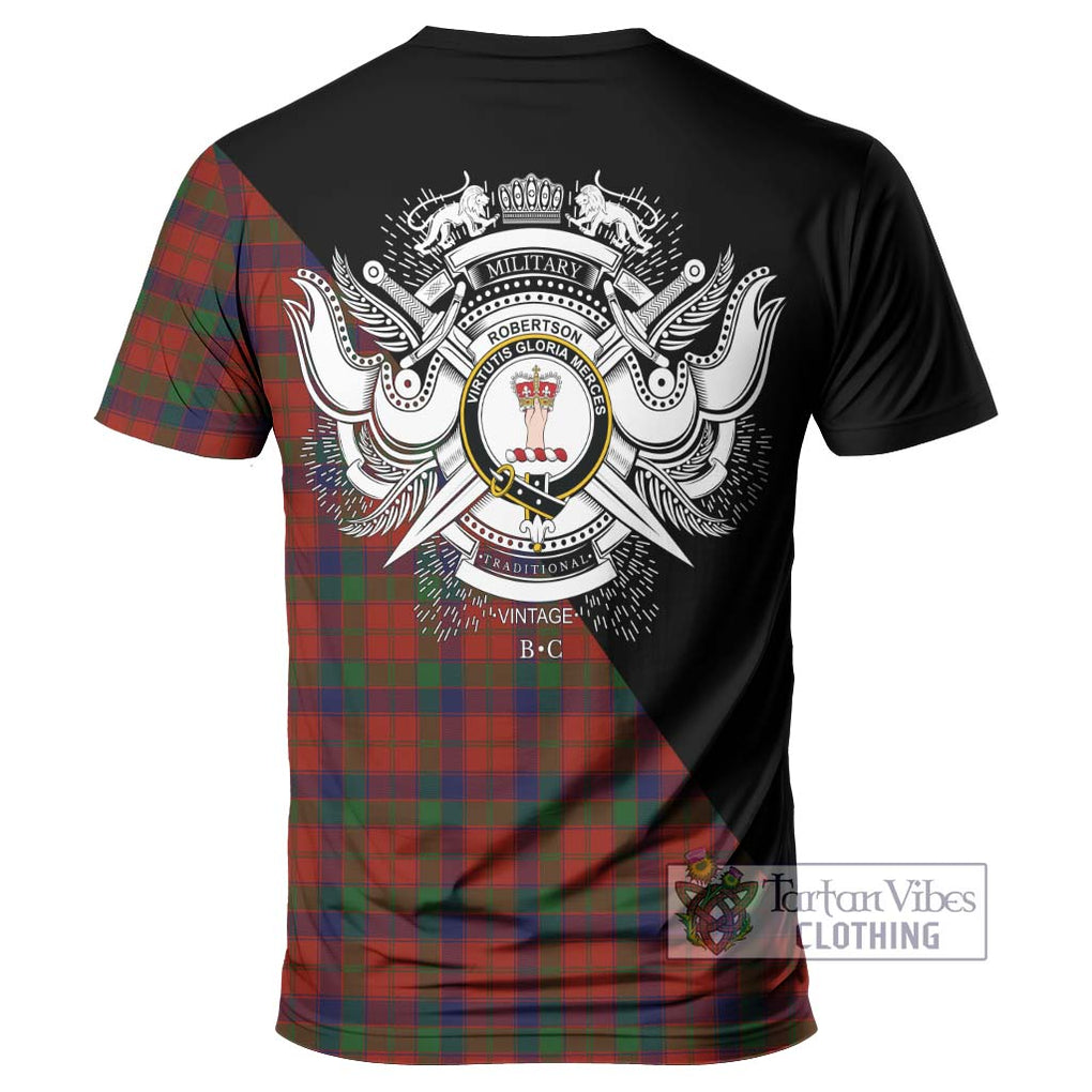 Robertson Tartan T-Shirt with Family Crest and Military Logo Style - Tartan Vibes Clothing