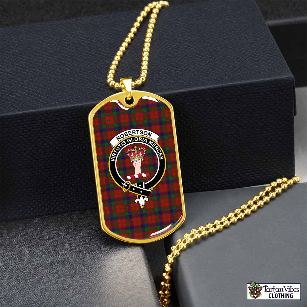 Tartan Vibes Clothing Robertson Tartan Dog Tag Necklace with Family Crest