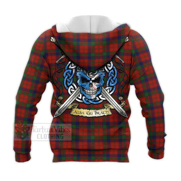 Robertson Tartan Knitted Hoodie with Family Crest Celtic Skull Style