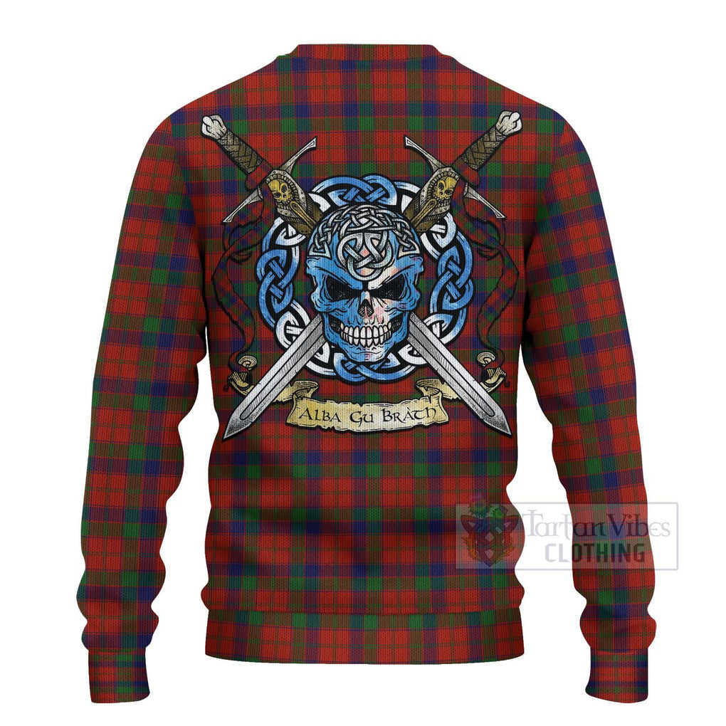 Tartan Vibes Clothing Robertson Tartan Knitted Sweater with Family Crest Celtic Skull Style