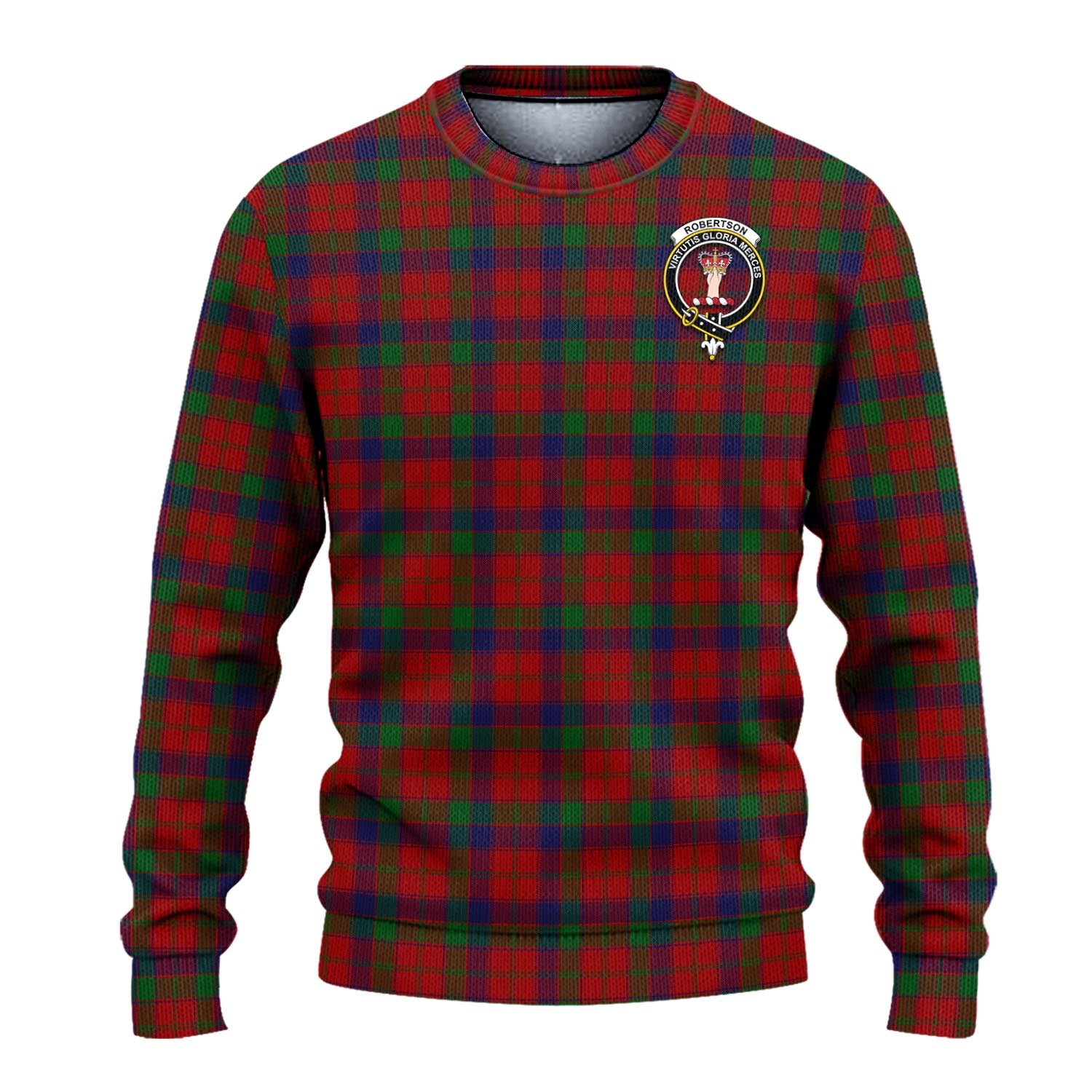 Robertson Tartan Knitted Sweater with Family Crest - Tartanvibesclothing