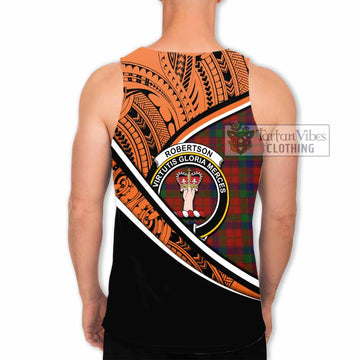 Robertson Crest Tartan Men's Tank Top with Polynesian Vibes Style - Orange Version