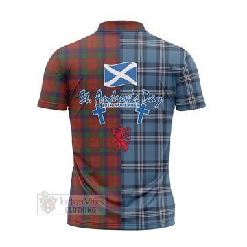 Robertson Tartan Zipper Polo Shirt Happy St. Andrew's Day Half Tartan Style