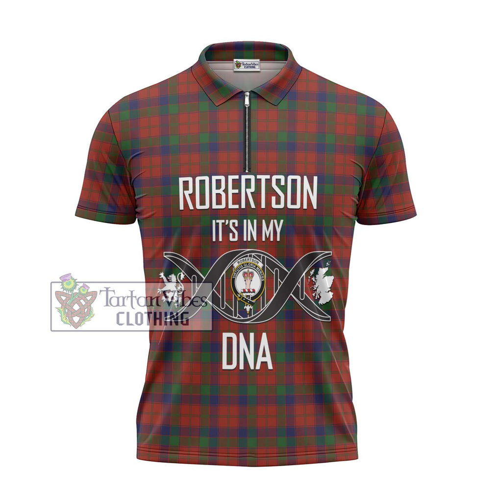 Robertson Tartan Zipper Polo Shirt with Family Crest DNA In Me Style - Tartanvibesclothing Shop