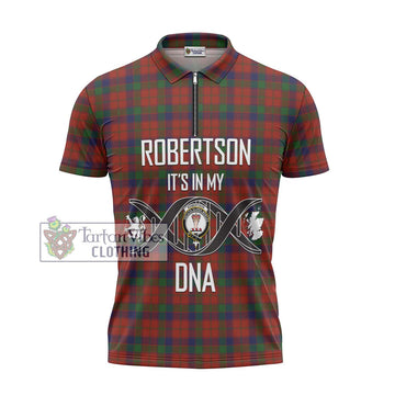 Robertson Tartan Zipper Polo Shirt with Family Crest DNA In Me Style