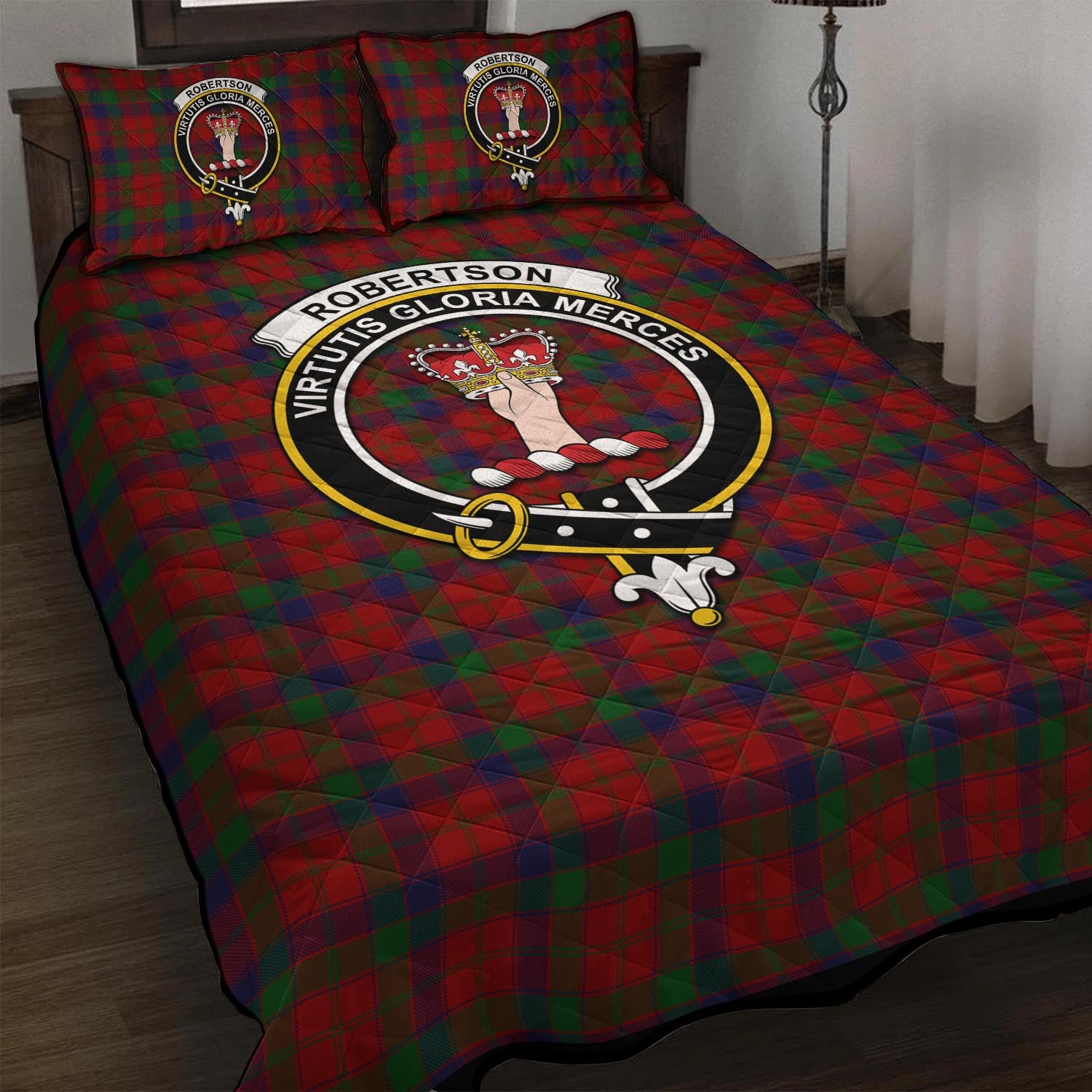 Robertson Tartan Quilt Bed Set with Family Crest - Tartan Vibes Clothing