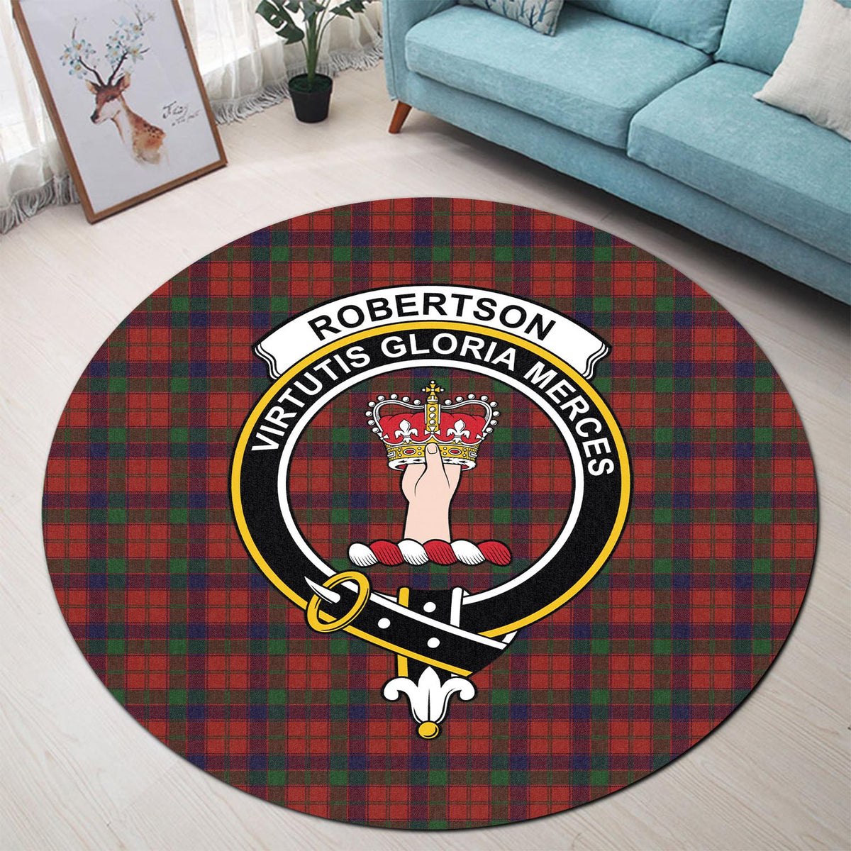 Robertson Tartan Round Rug with Family Crest - Tartan Vibes Clothing