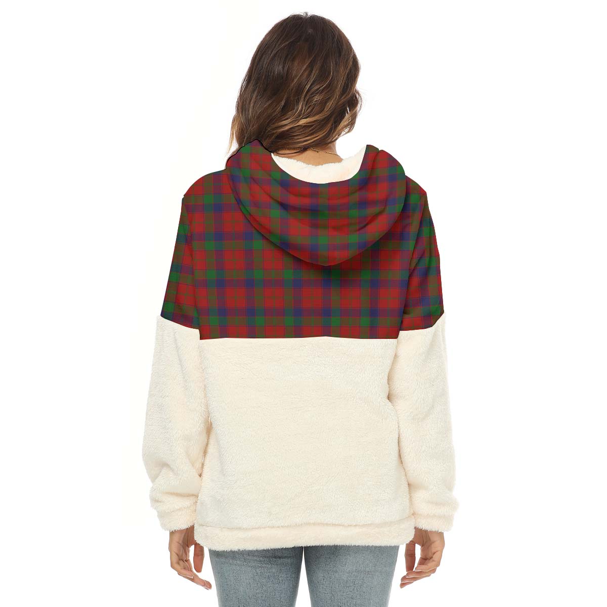 Robertson Tartan Half Style Women's Borg Fleece Hoodie with Half Zip with Family Crest - Tartan Vibes Clothing
