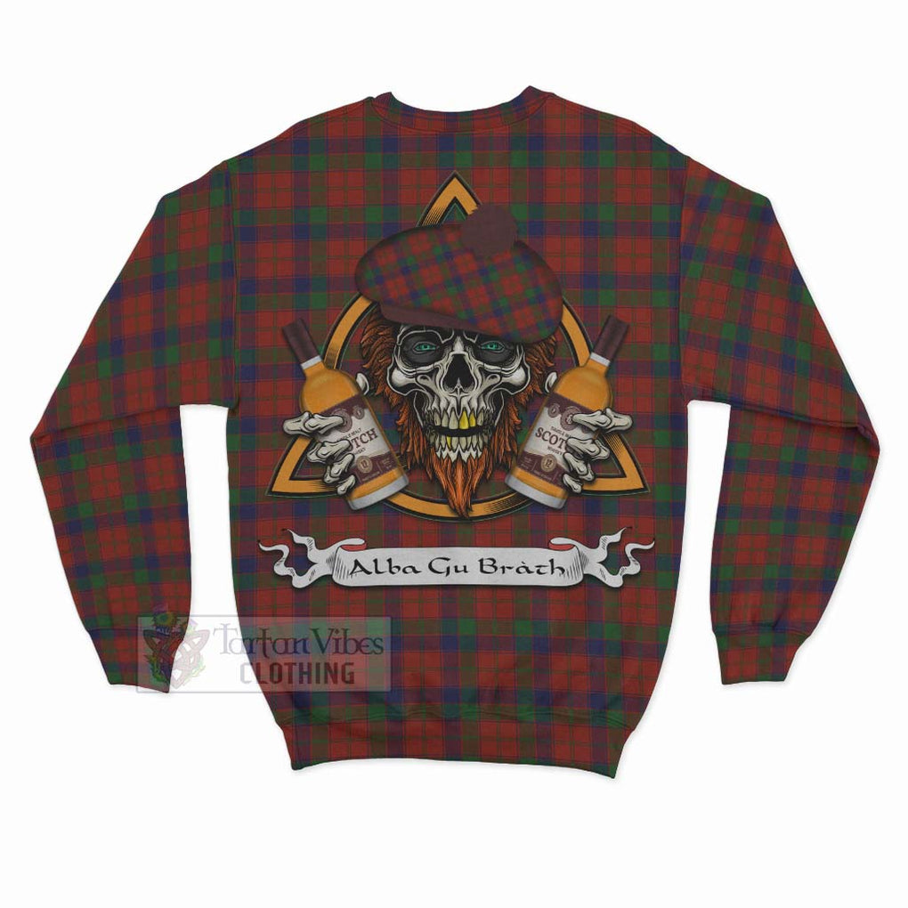 Tartan Vibes Clothing Robertson Tartan Sweatshirt with Family Crest and Bearded Skull Holding Bottles of Whiskey