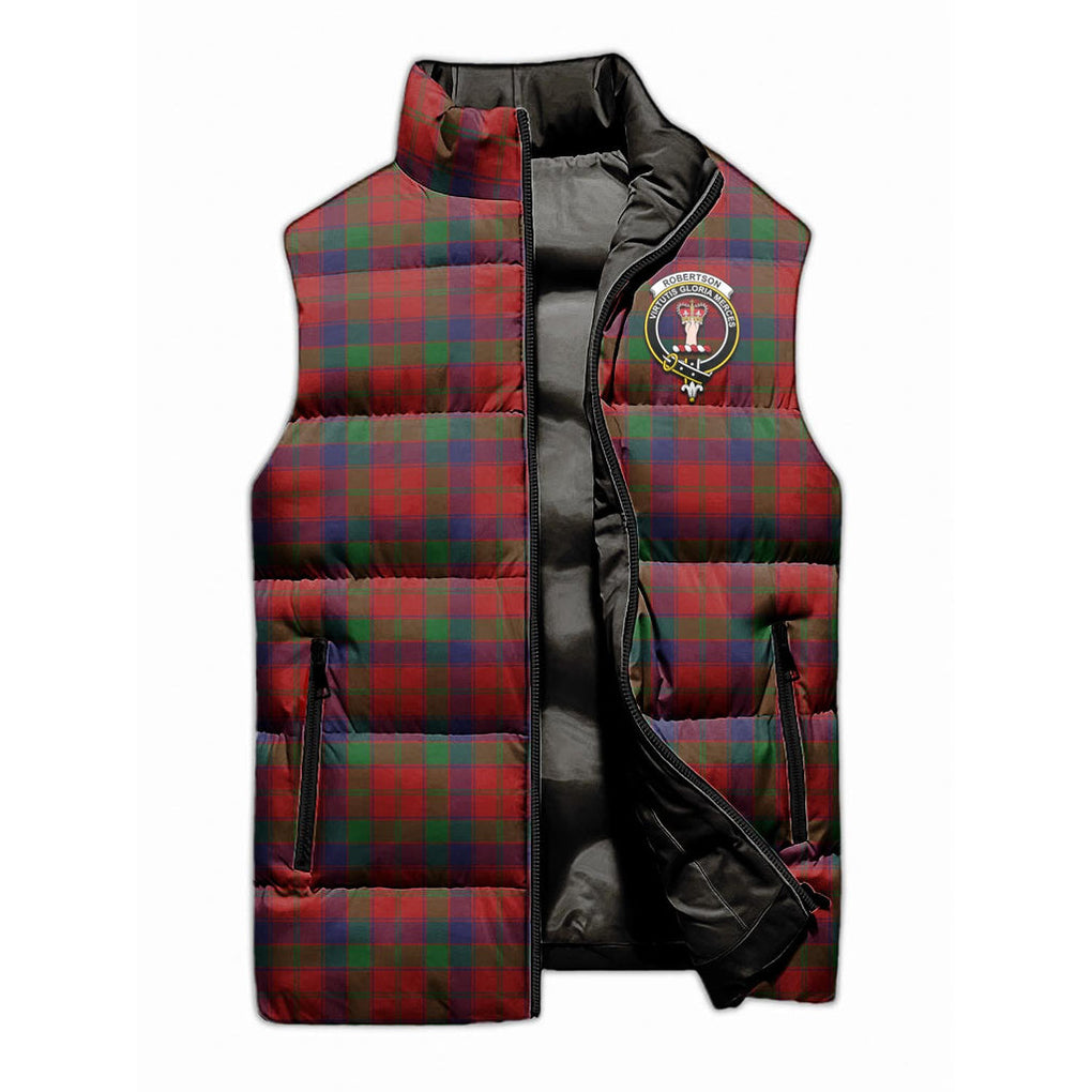 Robertson Tartan Sleeveless Puffer Jacket with Family Crest - Tartanvibesclothing