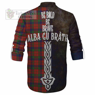 Robertson Tartan Family Crest Ghillie Kilt Shirt Alba Gu Brath Be Brave Lion Ancient Style - Tartan Vibes Clothing