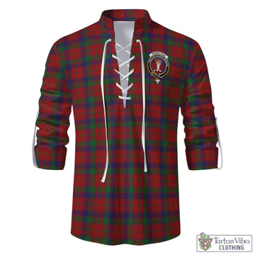 Robertson Tartan Men's Scottish Traditional Jacobite Ghillie Kilt Shirt with Family Crest