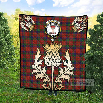 Robertson Tartan Quilt with Family Crest and Golden Thistle Style