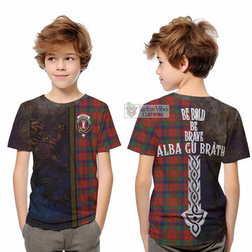 Robertson Tartan Family Crest Kid T-Shirt Alba Gu Brath Be Brave Lion Ancient Style - Tartan Vibes Clothing